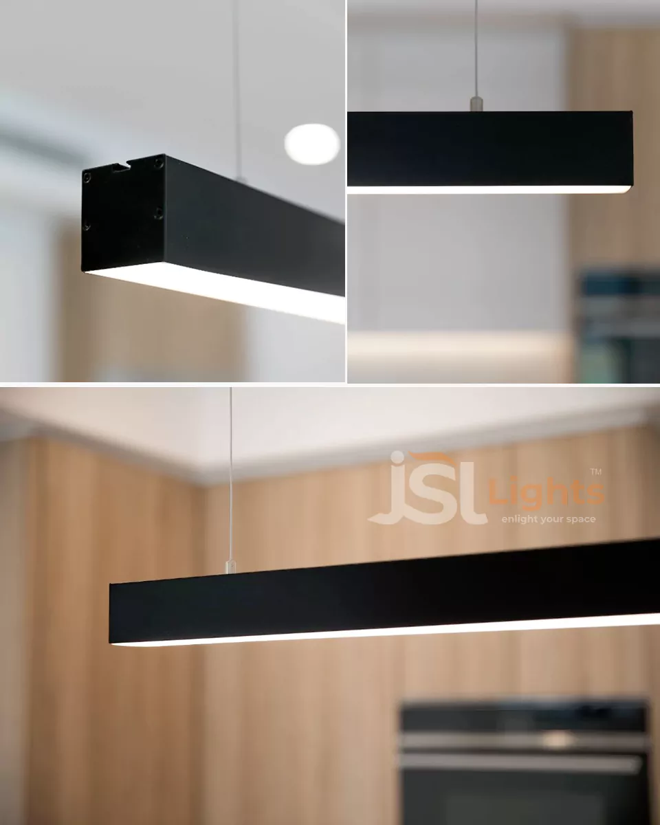 4 Feet Black Linear Office Pendant Light 40W Aluminium Linear Hanging Profile Light for Office Gym and Cafe