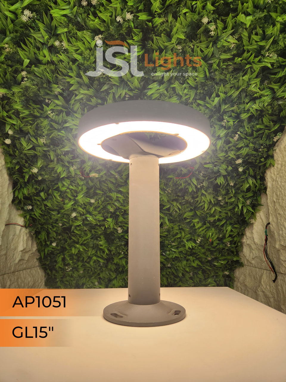 Apra 1051 LED Round Gate Light 15 Inches Grey Outdoor Pillar Post Light Aluminium Body IP65 Gate Lamp with inbuild 12W LED