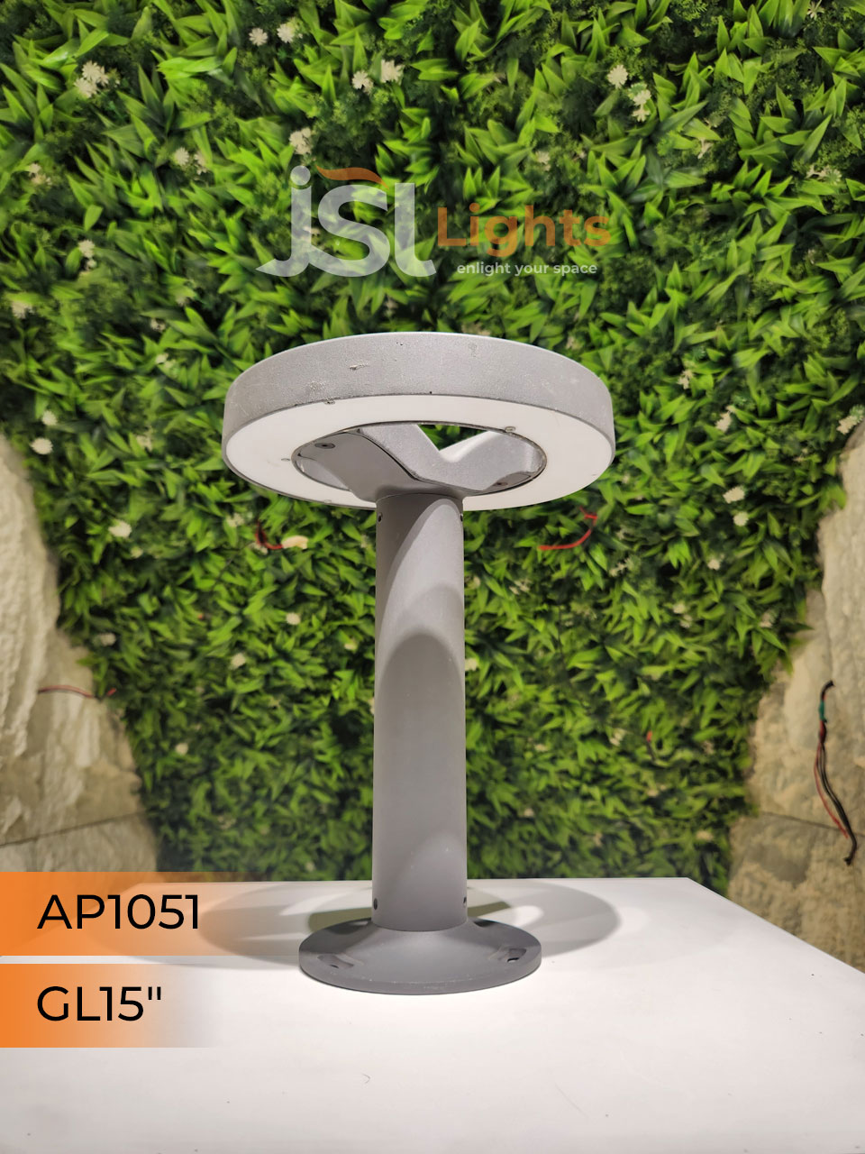 Apra 1051 LED Round Gate Light 15 Inches Grey Outdoor Pillar Post Light Aluminium Body IP65 Gate Lamp with inbuild 12W LED