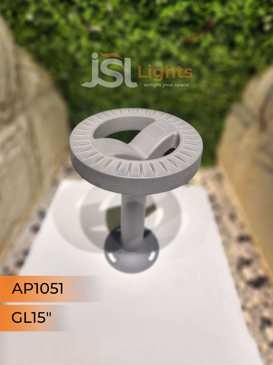 Apra 1051 LED Round Gate Light 15 Inches Grey Outdoor Pillar Post Light Aluminium Body IP65 Gate Lamp with inbuild 12W LED