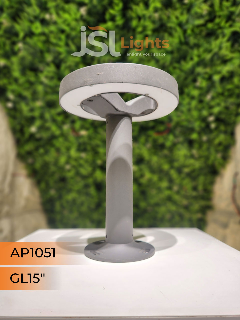 Apra 1051 LED Round Gate Light 15 Inches Grey Outdoor Pillar Post Light Aluminium Body IP65 Gate Lamp with inbuild 12W LED