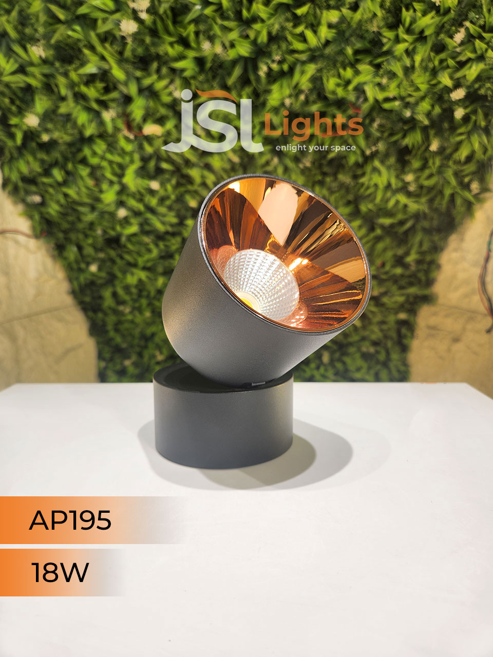 18W Black Adjustable Surface Cylindrical Light 195 with Rose Gold Reflector Surface Cylinder