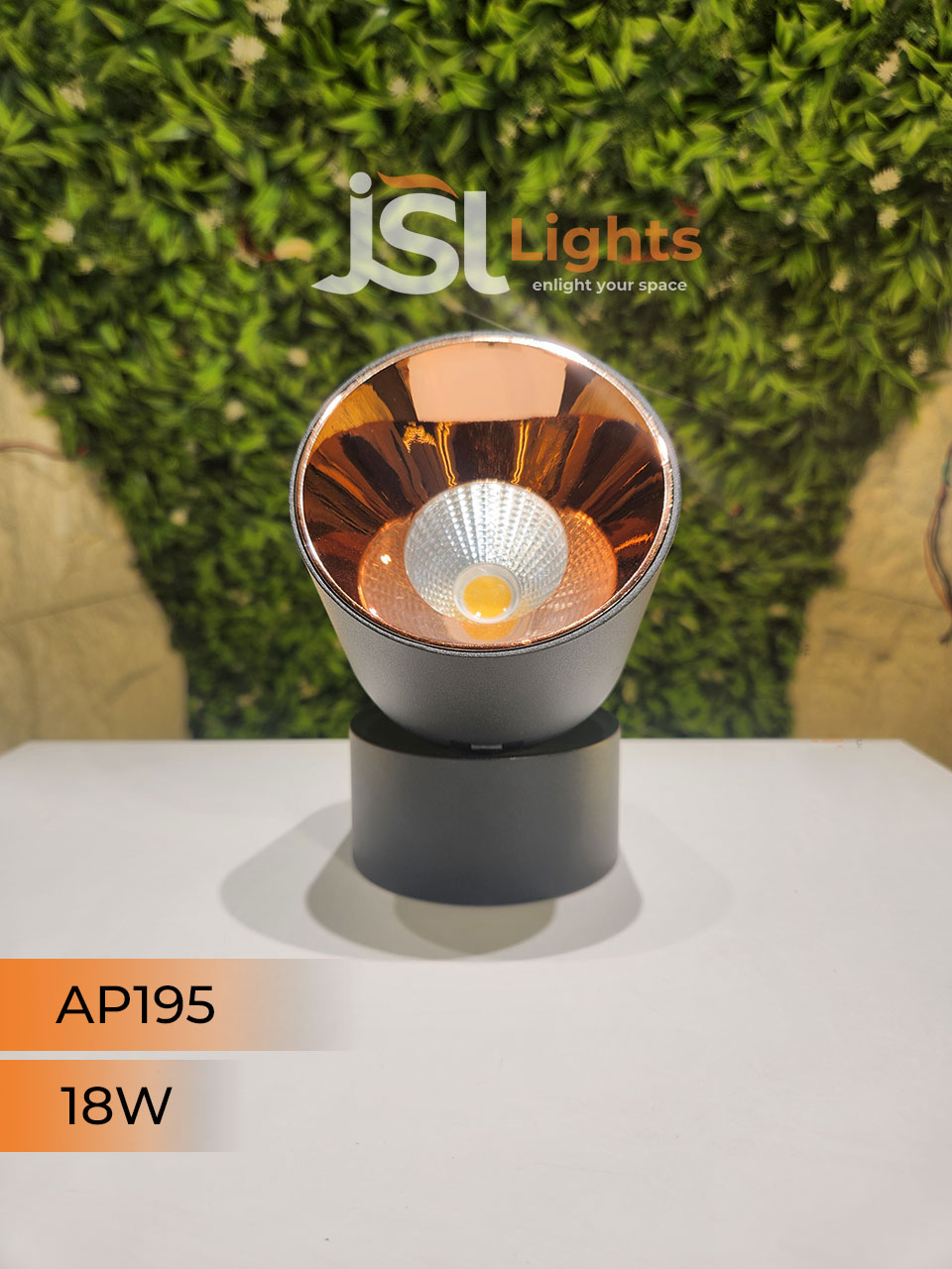 18W Black Adjustable Surface Cylindrical Light 195 with Rose Gold Reflector Surface Cylinder