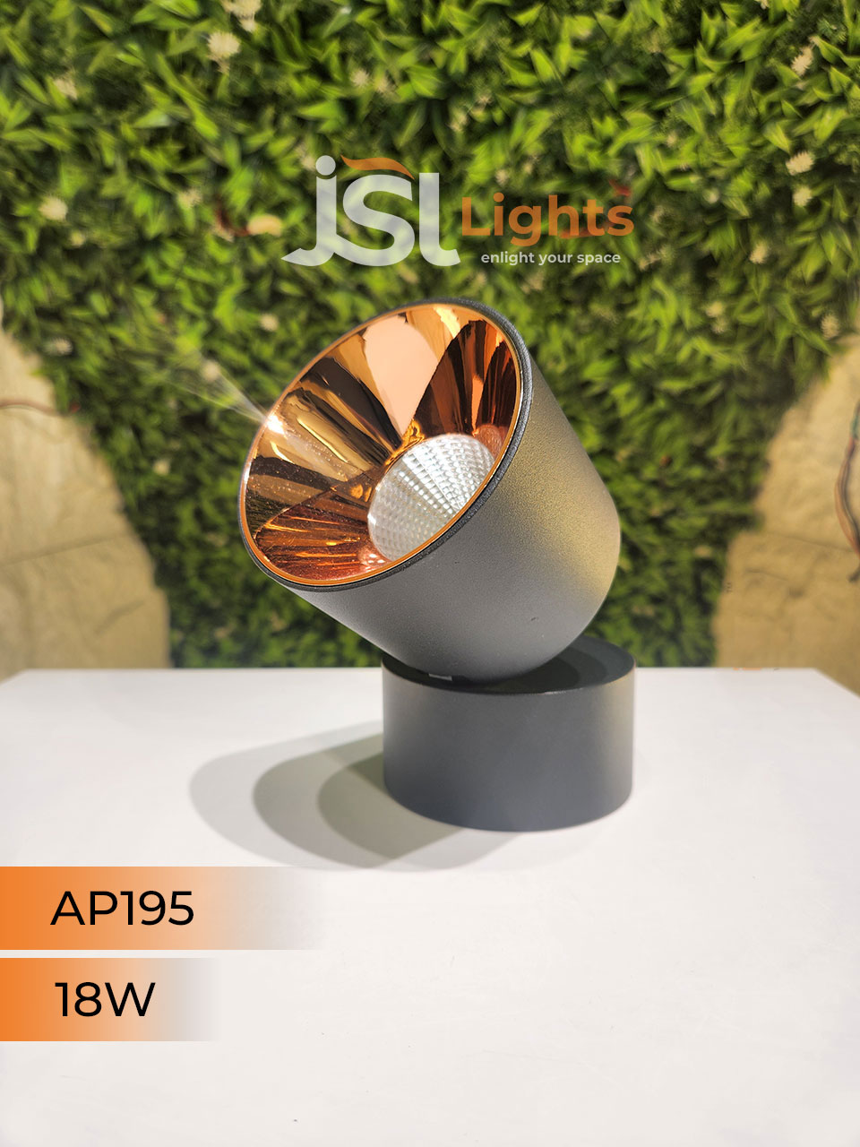18W Black Adjustable Surface Cylindrical Light 195 with Rose Gold Reflector Surface Cylinder