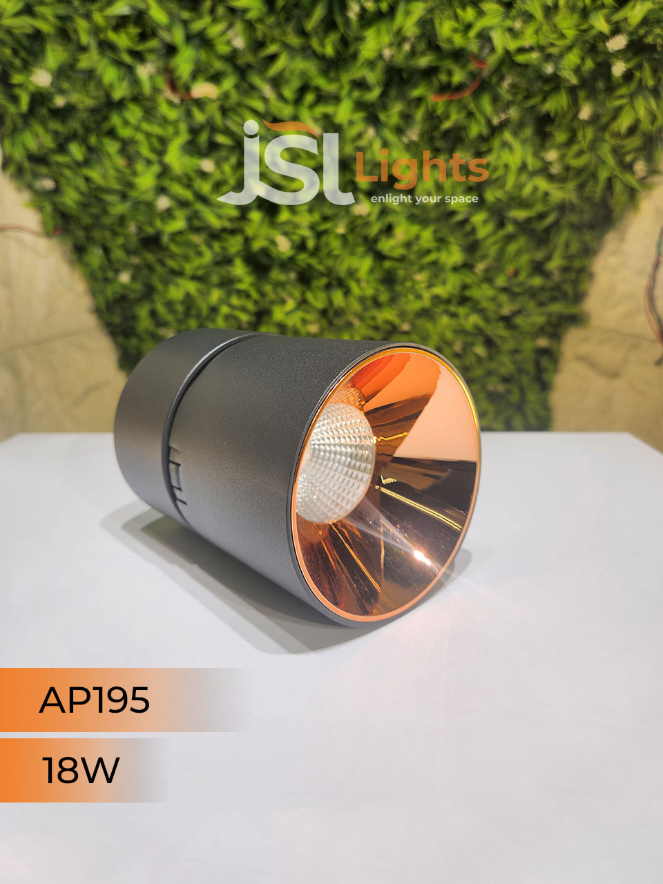 18W Black Adjustable Surface Cylindrical Light 195 with Rose Gold Reflector Surface Cylinder