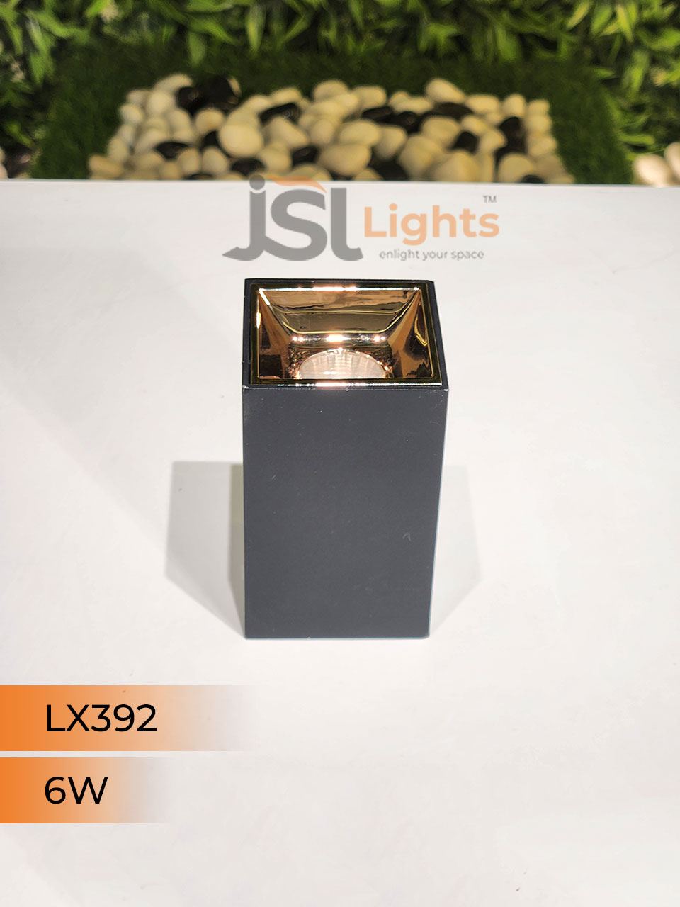6W Square Black Surface Cylinder Light with Gold Reflector 392 Ceiling Surface Cylinder