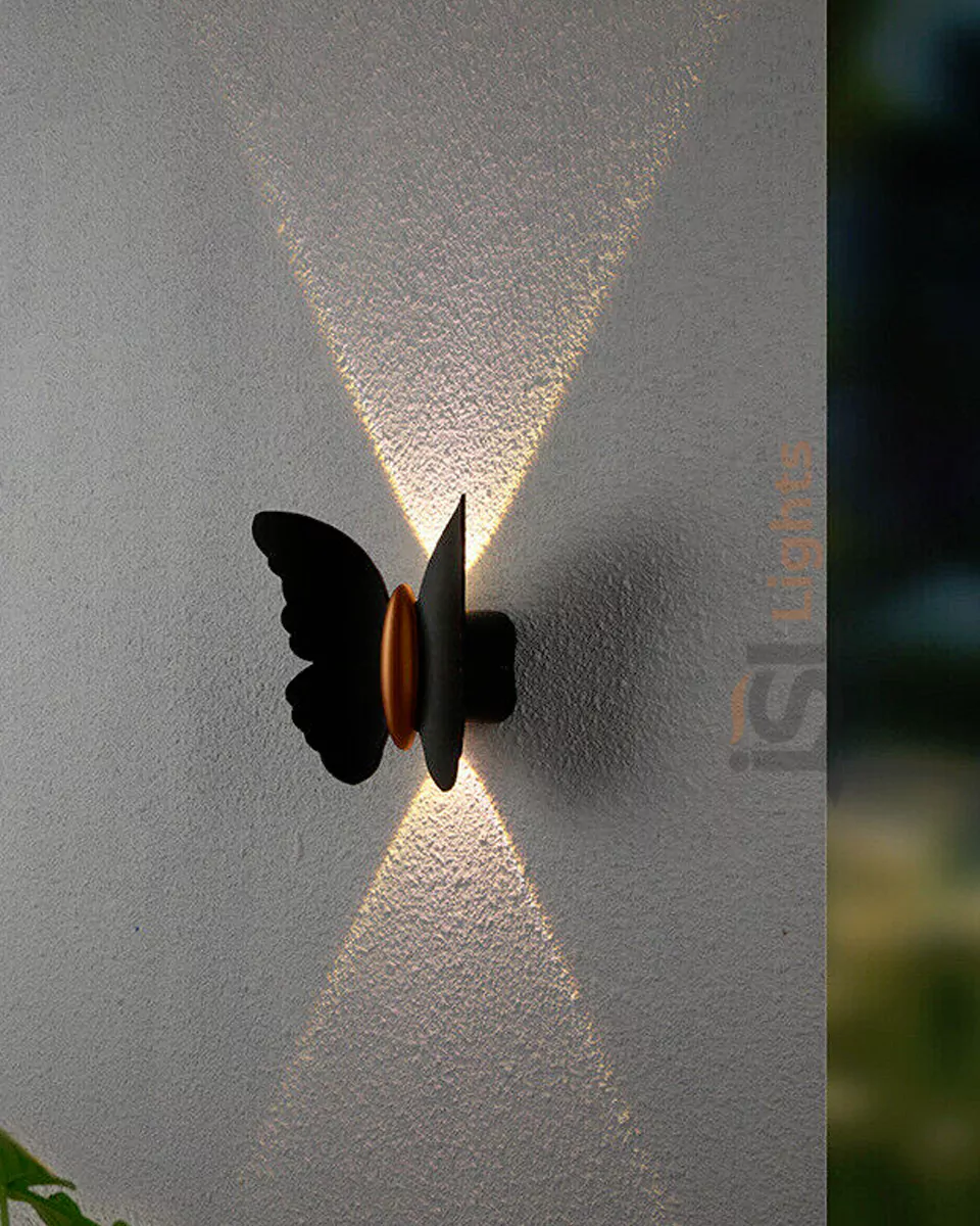 12W Black Butterfly Up Down Wall Light Outdoor Wall Decorative Washer Lamp 3000K IP54
