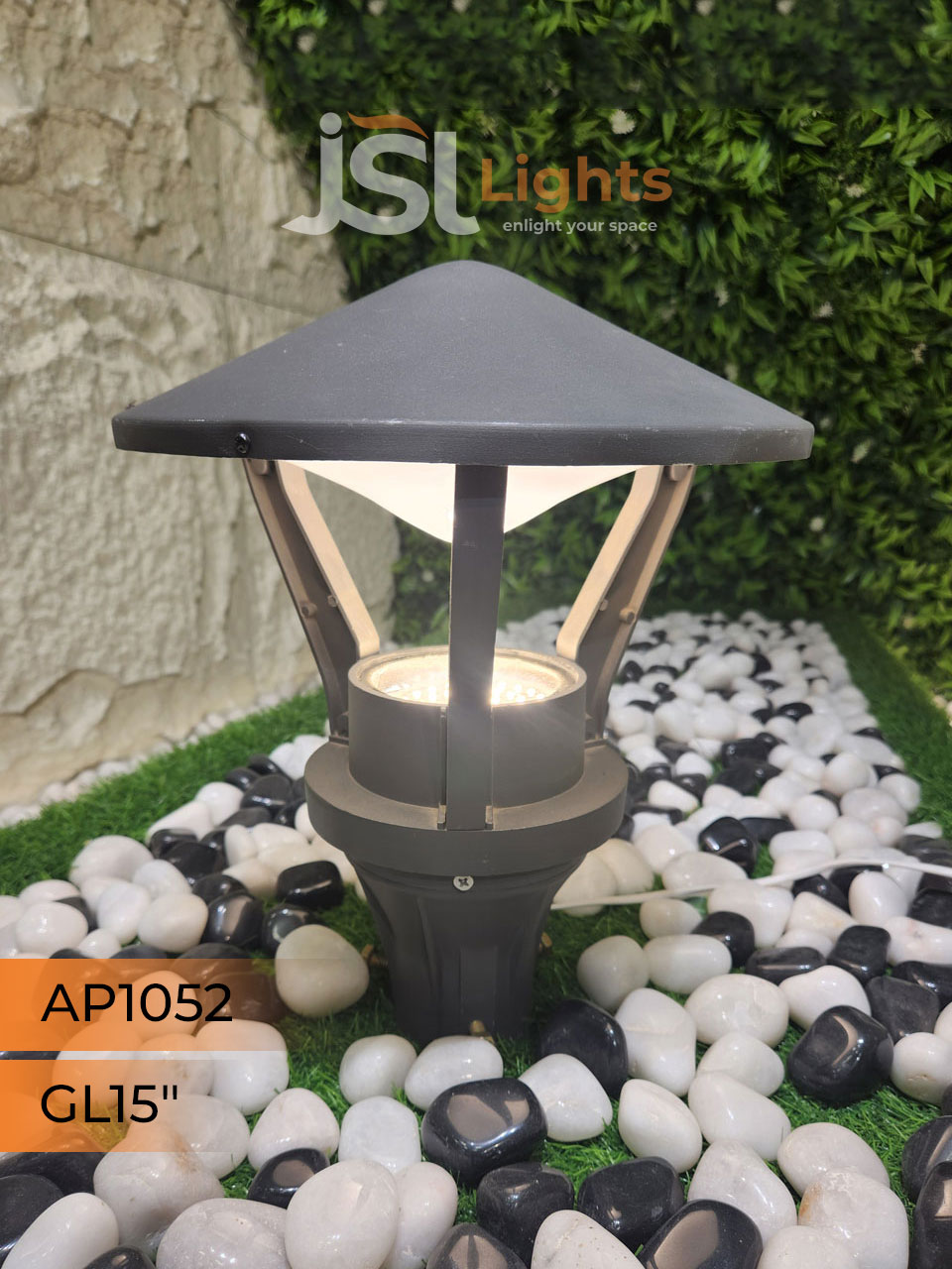 Apra 1052 Black Outdoor Gate Light 15 Inches Pillar Post Light with 12W Inbuild LED Aluminium Body IP65 Gate Lamp
