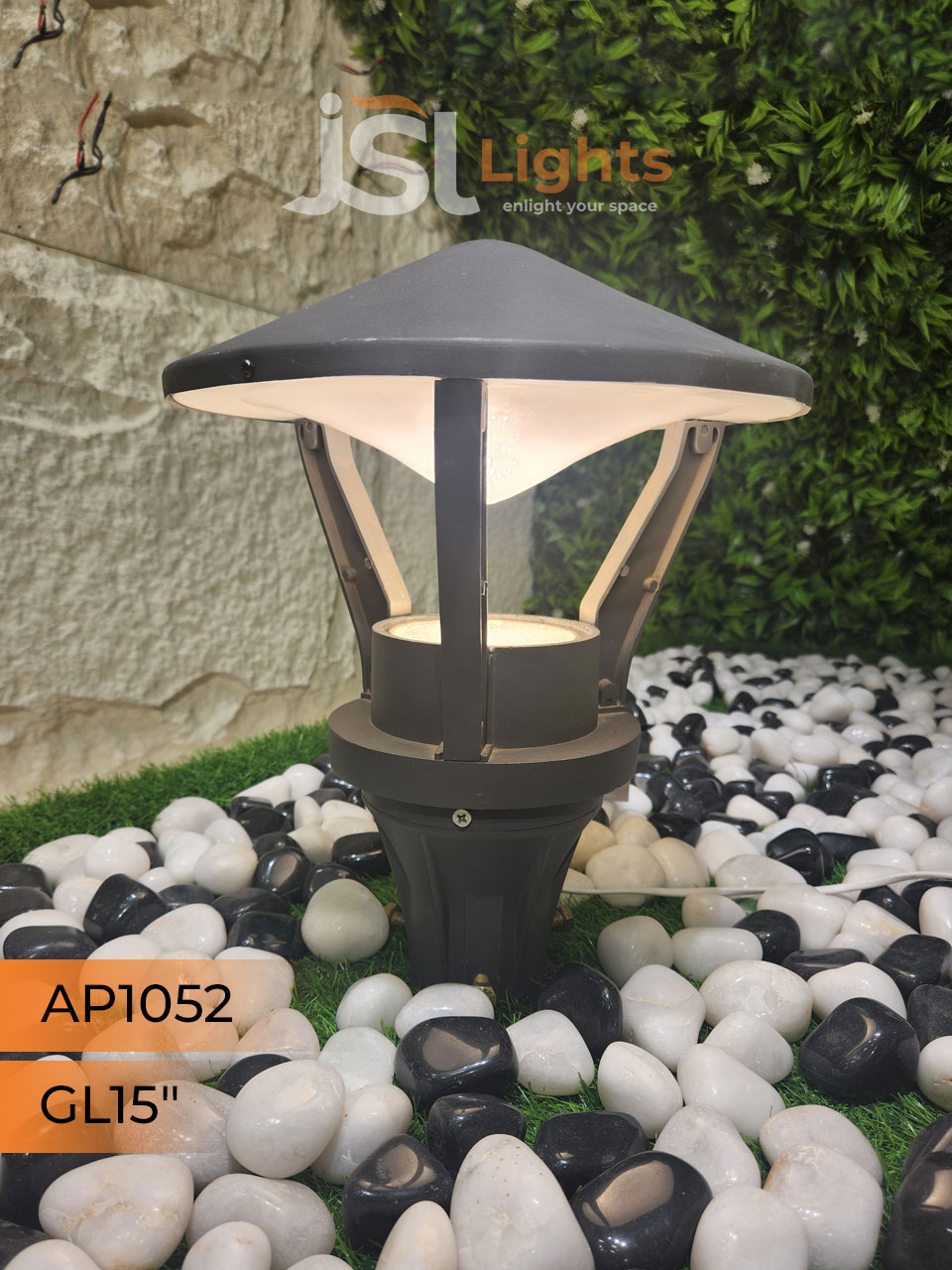 Apra 1052 Black Outdoor Gate Light 15 Inches Pillar Post Light with 12W Inbuild LED Aluminium Body IP65 Gate Lamp