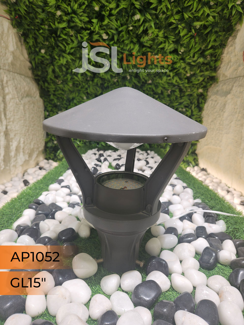 Apra 1052 Black Outdoor Gate Light 15 Inches Pillar Post Light with 12W Inbuild LED Aluminium Body IP65 Gate Lamp