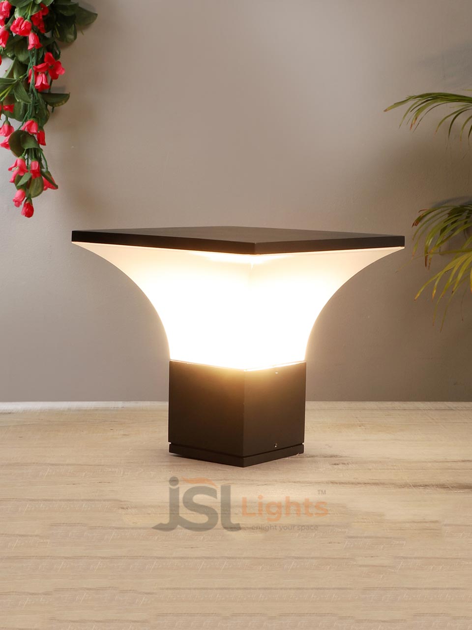 7" Oppo Square Outdoor LED Gate Light AP270 Pillar Post Light with B22 Holder Aluminium Body with PC Diffuser IP65 Gate Lamp ON