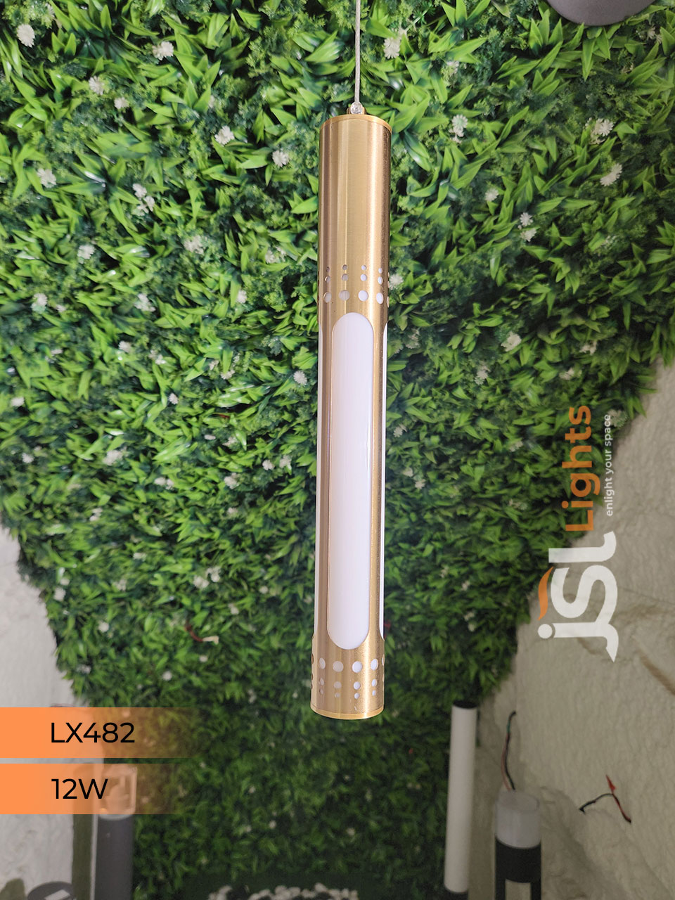 12W LX 482 Antique Brass Fancy Hanging Lights for with Diffuser Home Ceiling Pendant Light with 3000K LED Color