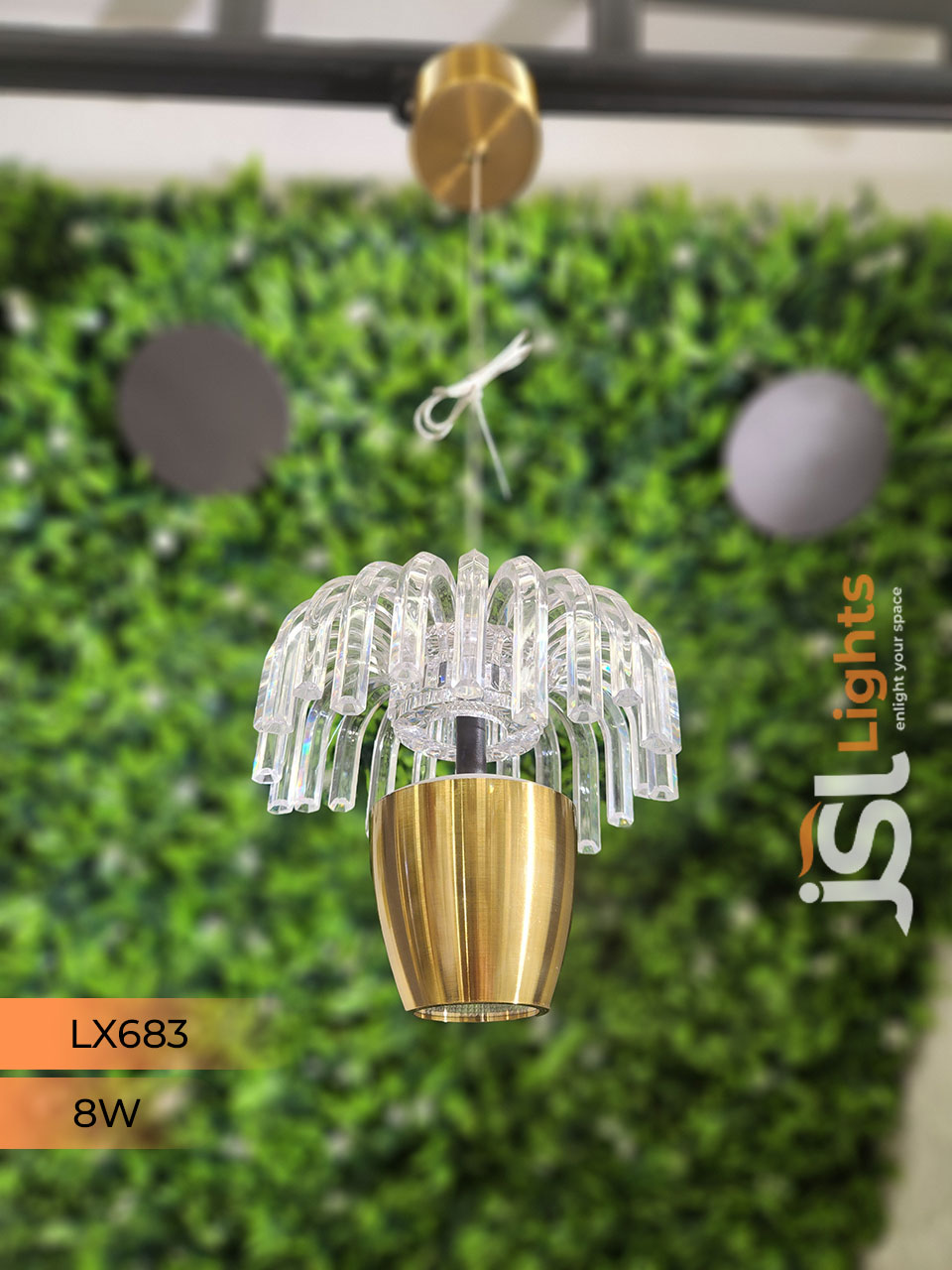 8W LX 683 Golden Fancy Hanging Lights for Home with Glass Ceiling Pendant Light with 3000K LED Color