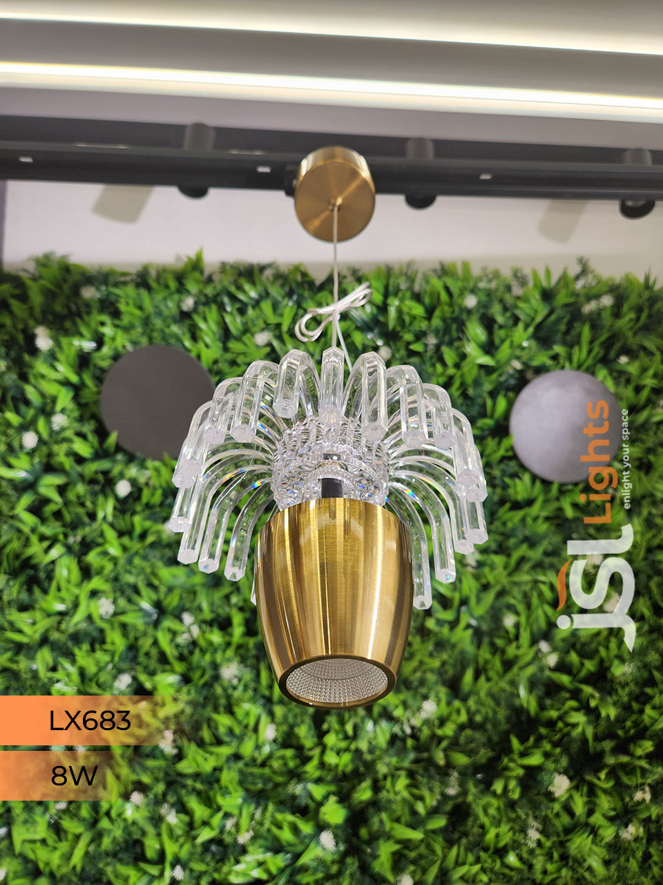 8W LX 683 Golden Fancy Hanging Lights for Home with Glass Ceiling Pendant Light with 3000K LED Color