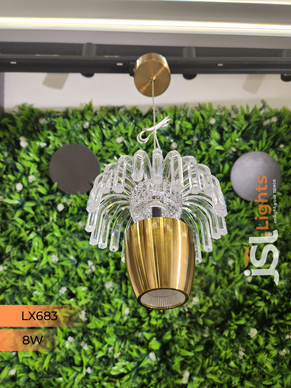 8W LX 683 Golden Fancy Hanging Lights for Home with Glass Ceiling Pendant Light with 3000K LED Color