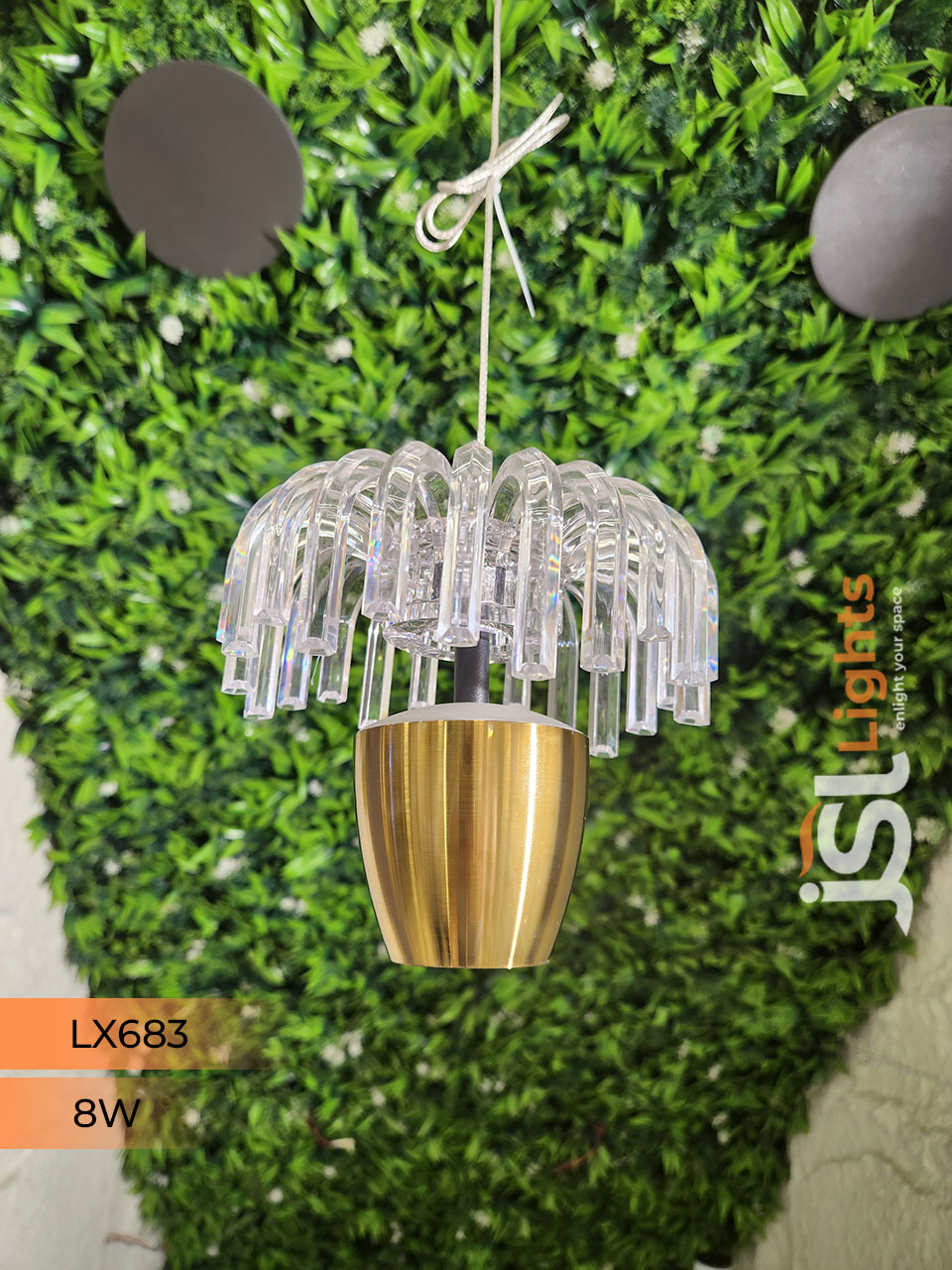 8W LX 683 Golden Fancy Hanging Lights for Home with Glass Ceiling Pendant Light with 3000K LED Color