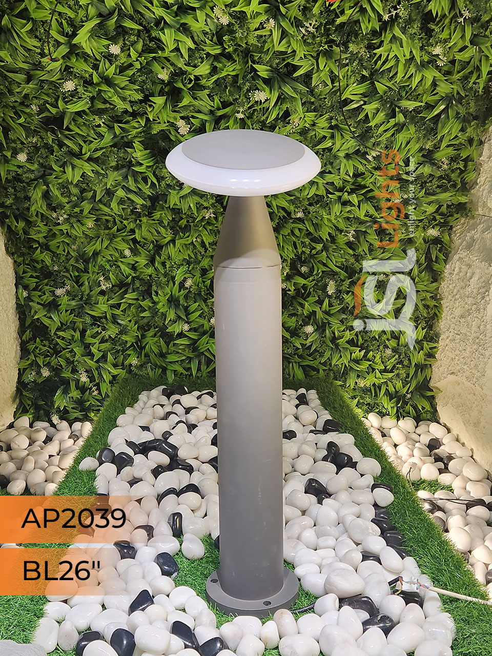 AP 2039 Round Outdoor Grey Garden Bollard Light IP65 Aluminium Body Pathway Light with 12W Inbuilt LED and PC Diffuser