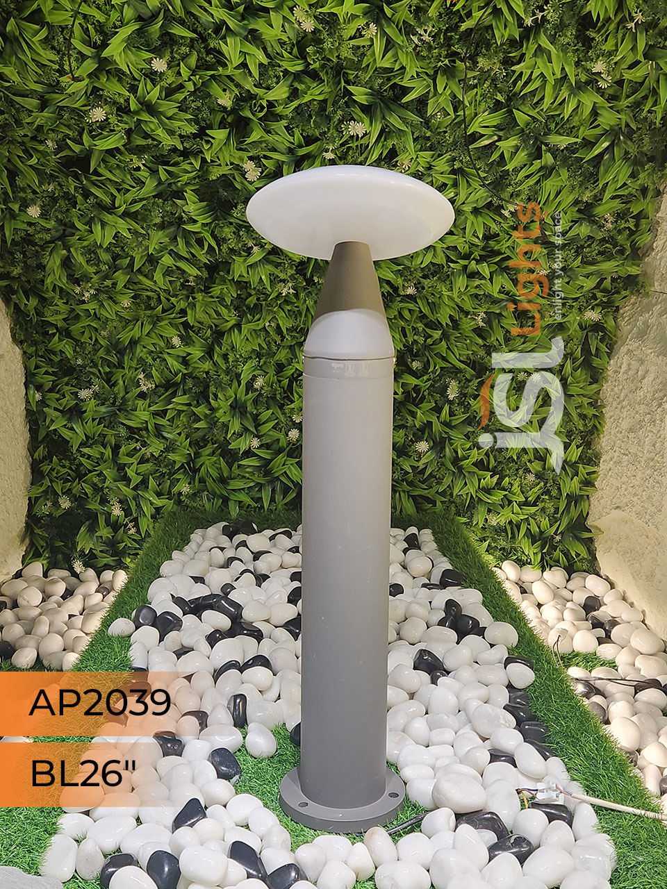 AP 2039 Round Outdoor Grey Garden Bollard Light IP65 Aluminium Body Pathway Light with 12W Inbuilt LED and PC Diffuser