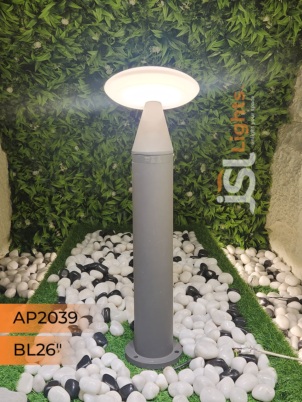 AP 2039 Round Outdoor Grey Garden Bollard Light IP65 Aluminium Body Pathway Light with 12W Inbuilt LED and PC Diffuser