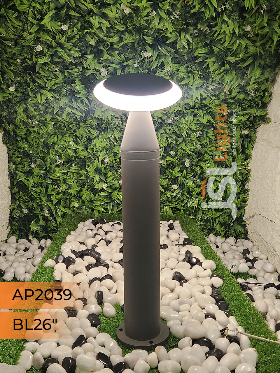 AP 2039 Round Outdoor Grey Garden Bollard Light IP65 Aluminium Body Pathway Light with 12W Inbuilt LED and PC Diffuser