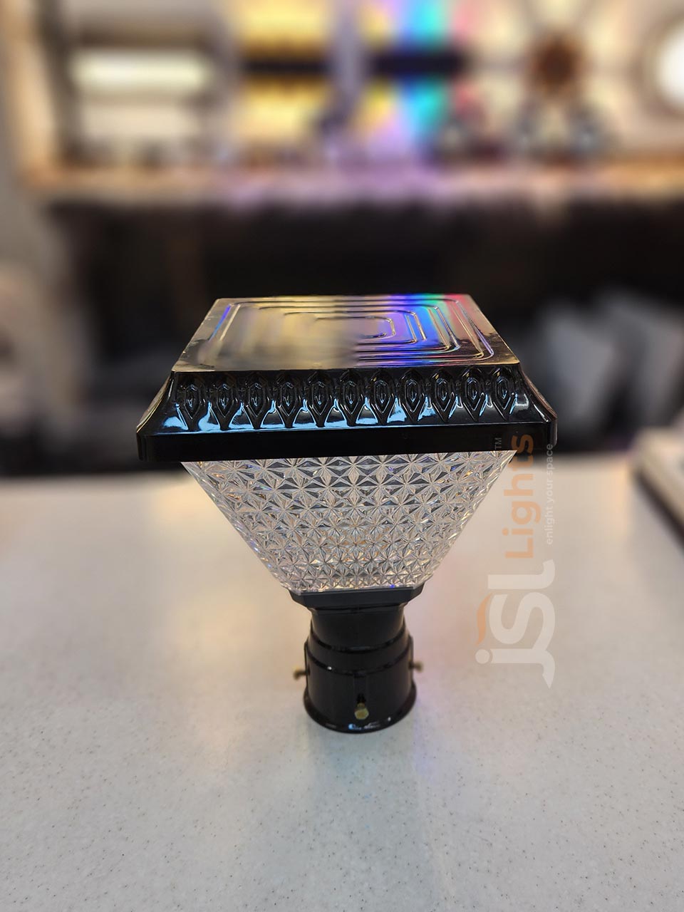 10 Inch Gate Light LEO Star with Unbreakable Plastic Black Body Pillar Post Lamp Pillar Light with B22 Holder