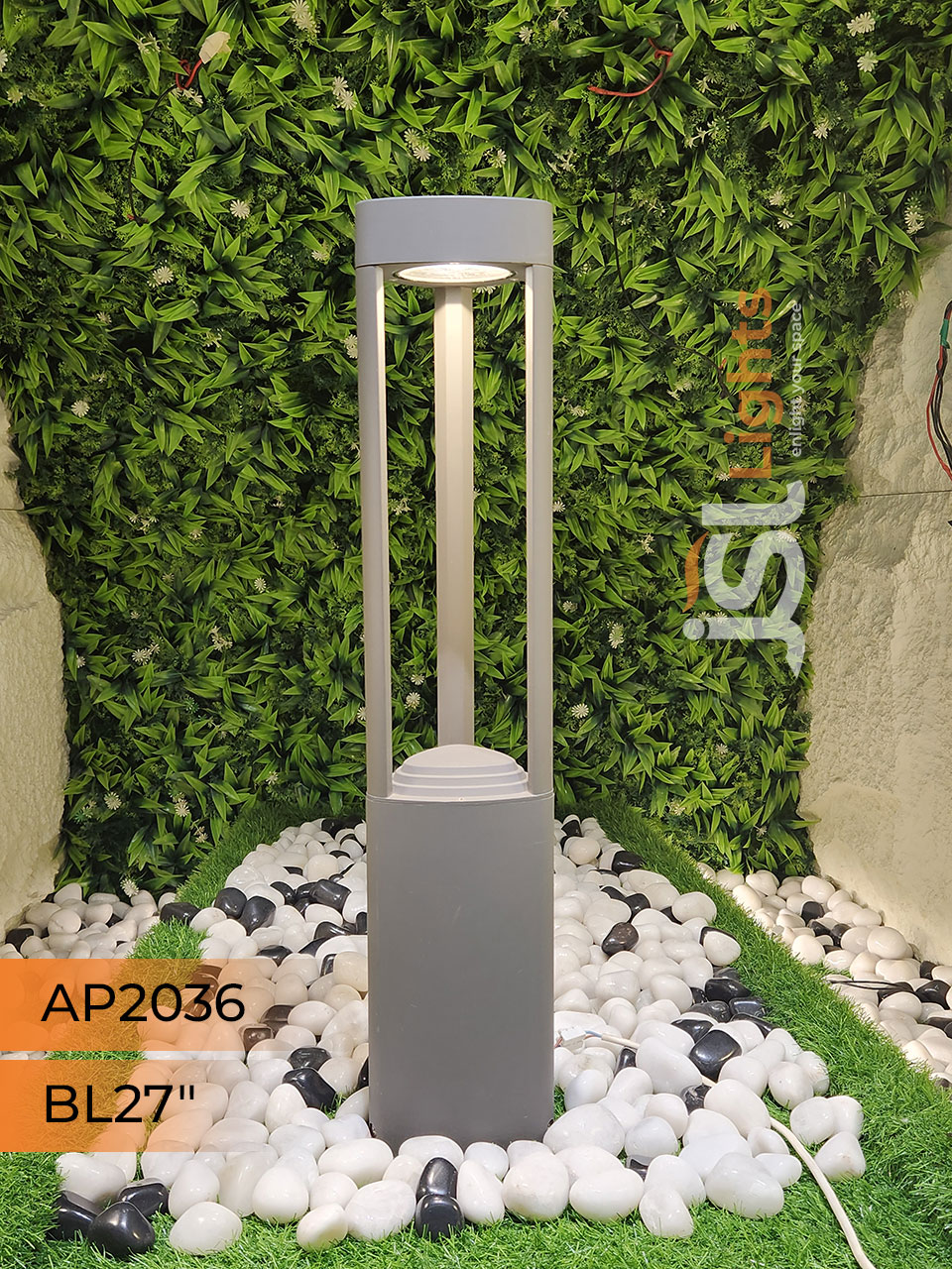 LX 2036 Outdoor Grey Round LED Garden Bollard Light 27 Inches Aluminium Body Waterproof Pathway Light with Inbuild 12w LED