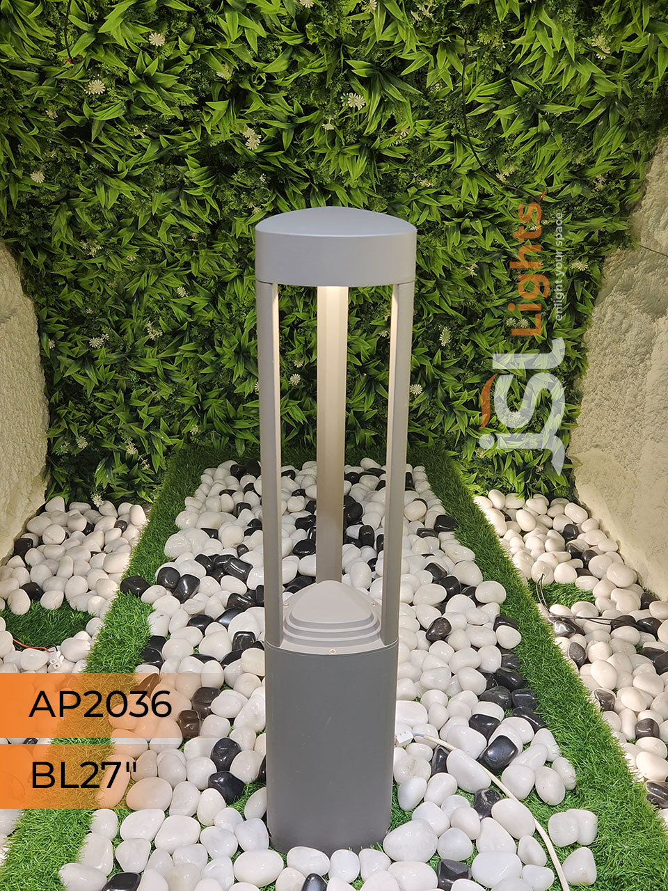 LX 2036 Outdoor Grey Round LED Garden Bollard Light 27 Inches Aluminium Body Waterproof Pathway Light with Inbuild 12w LED