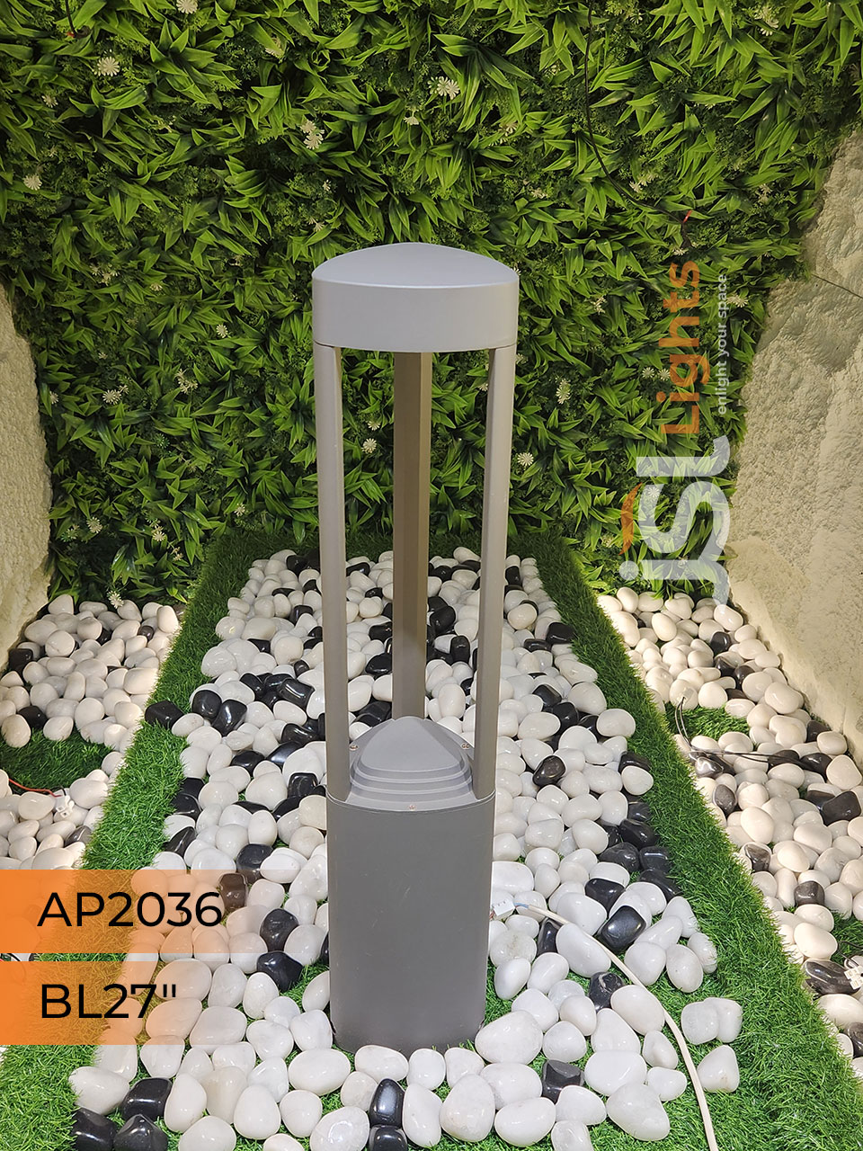 LX 2036 Outdoor Grey Round LED Garden Bollard Light 27 Inches Aluminium Body Waterproof Pathway Light with Inbuild 12w LED