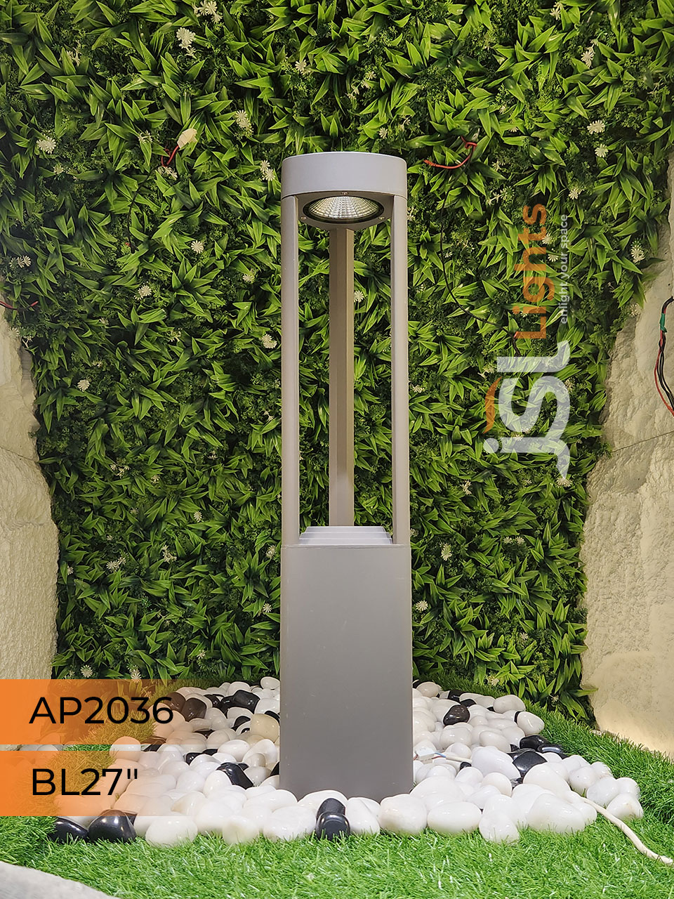 LX 2036 Outdoor Grey Round LED Garden Bollard Light 27 Inches Aluminium Body Waterproof Pathway Light with Inbuild 12w LED