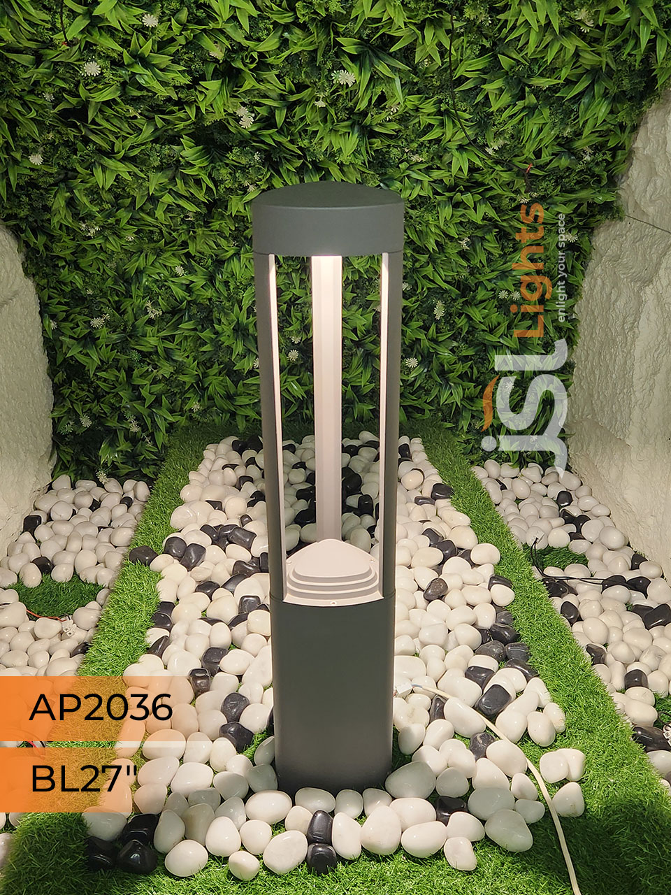 LX 2036 Outdoor Grey Round LED Garden Bollard Light 27 Inches Aluminium Body Waterproof Pathway Light with Inbuild 12w LED