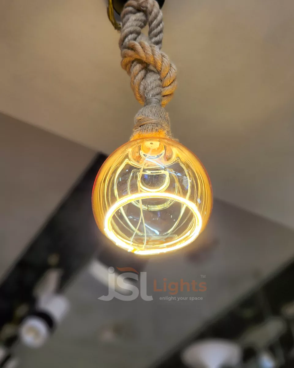 4W G125 Amber LED Hanging Light with Natural Rope Ceiling Hanging Light for Home Kitchen Table Top Pendant Light