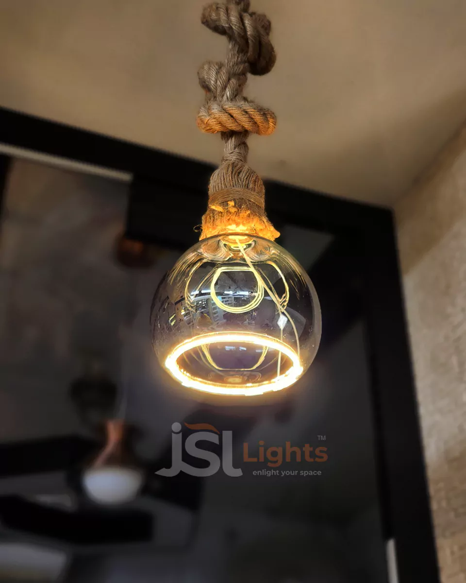 4W G125 Amber LED Hanging Light with Natural Rope Ceiling Hanging Light for Home Kitchen Table Top Pendant Light