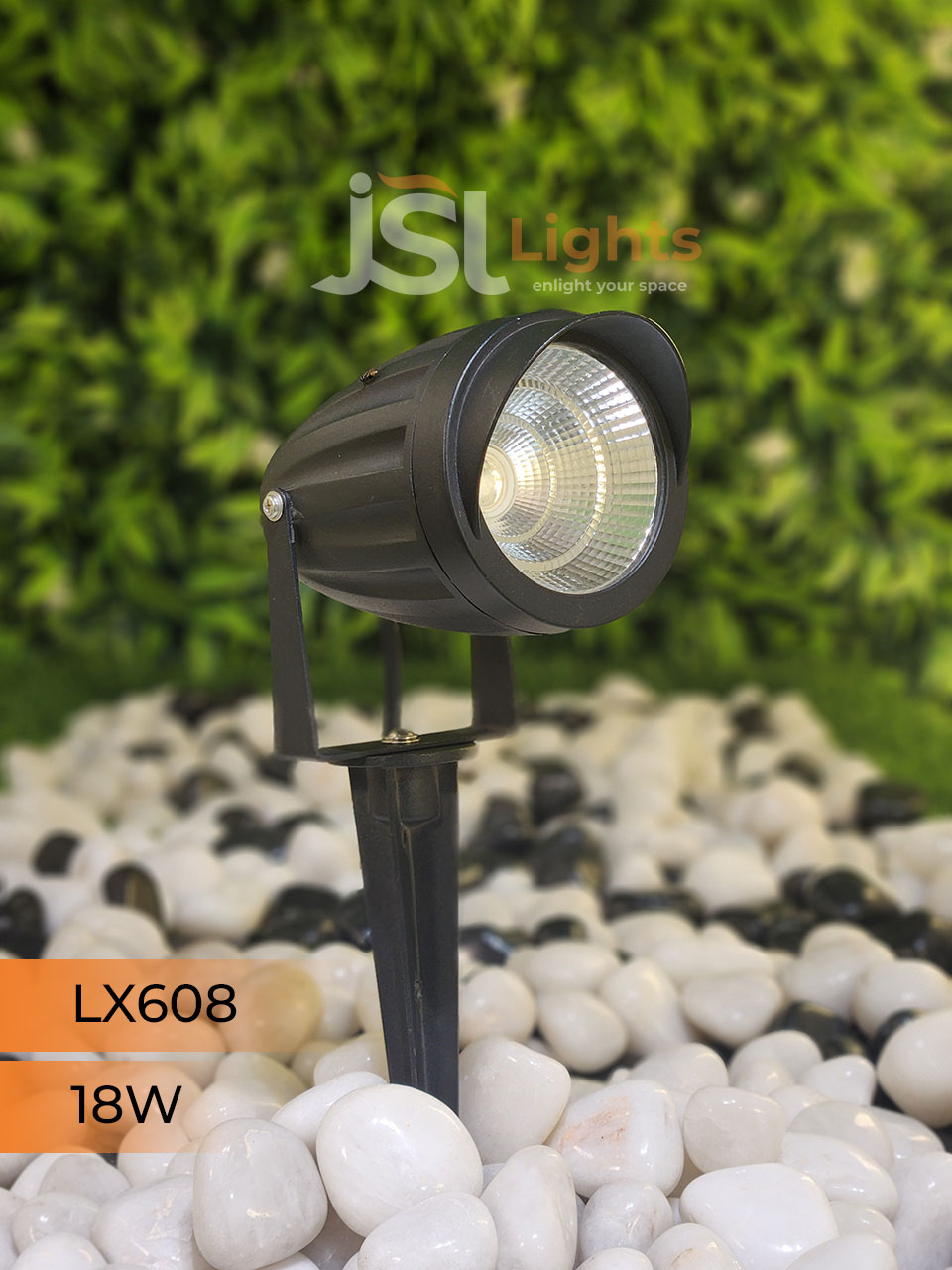 LX 608 18W Garden Spike Light Adjustable Waterproof Outdoor Garden Spotlight Black Body