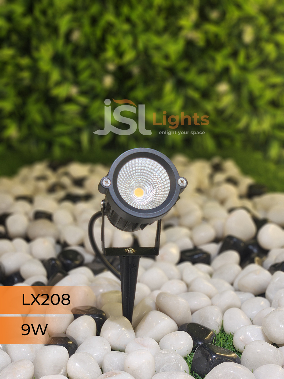LX 208 9W Garden Spike Light Adjustable Waterproof Outdoor Garden Spotlight Black Body Front View