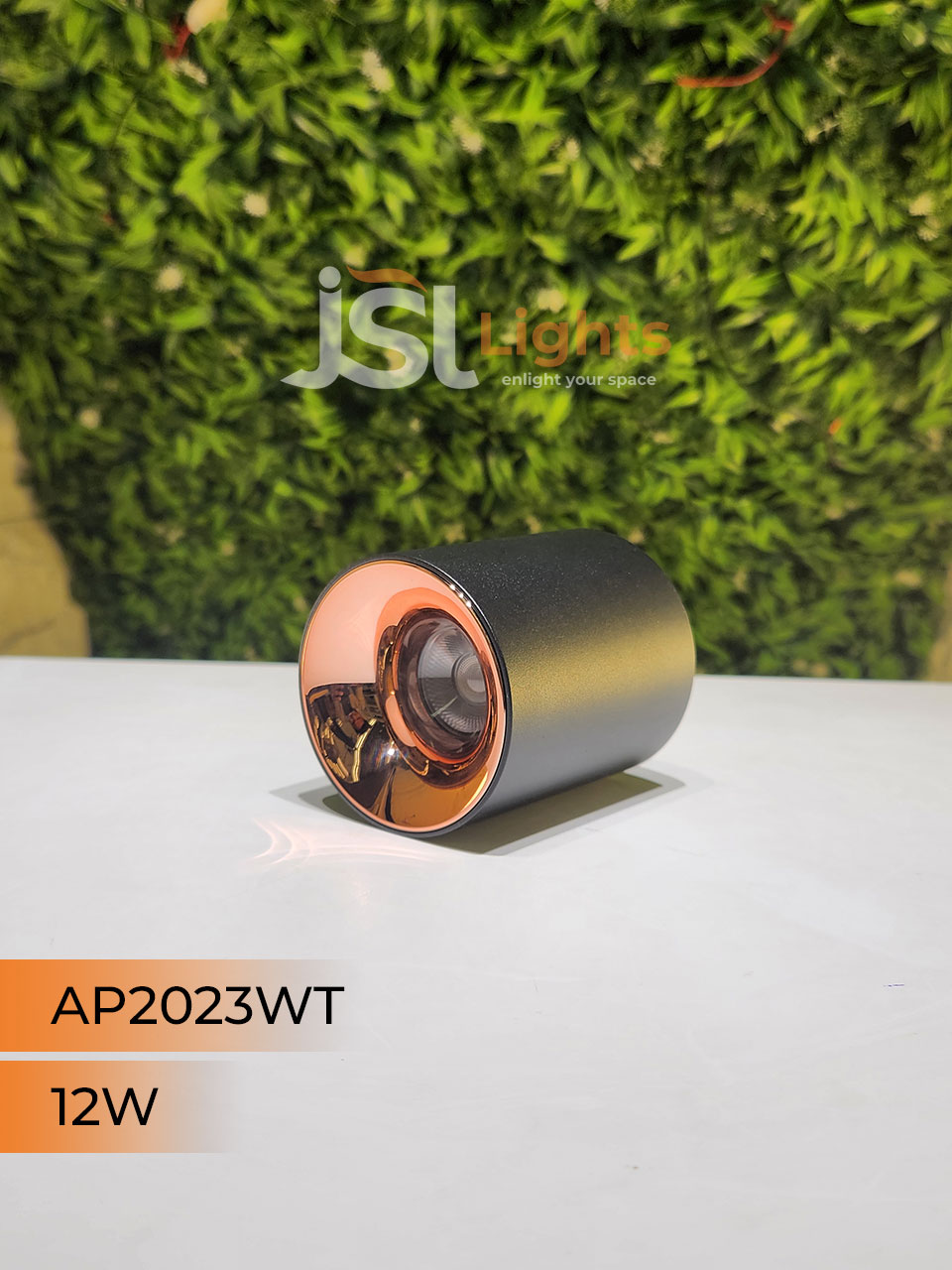 12W AP 2023WT Round Surface Cylindrical Light Black Body Rose Gold Reflector