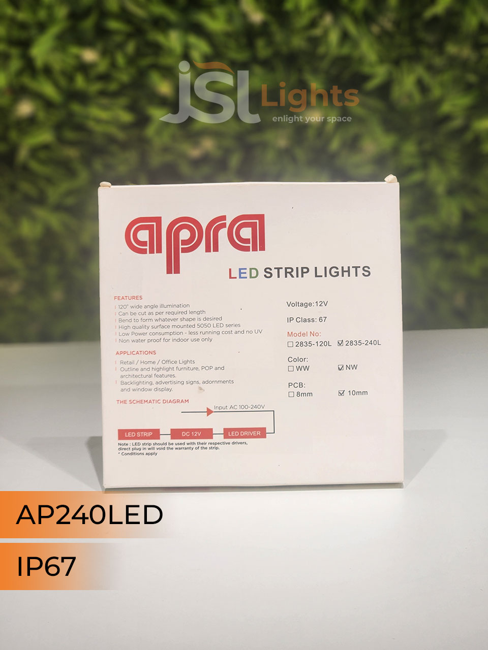 APRA 12V 2835 240Led IP67 Strip Light 5Mt Pack