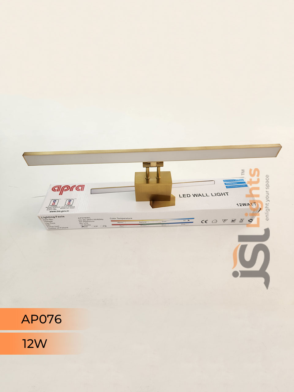 Apra 076 12W Gold Wall Mirror Light Wall Lamp Aluminium Body Picture Light